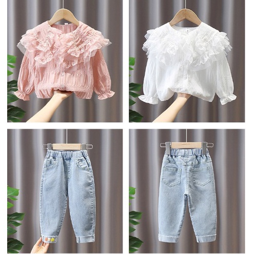 STELAN ANAK CEWEK FLOAT COLLAR CELANA JEANS 3 BUNGA SIZE 100-140 IMPORT