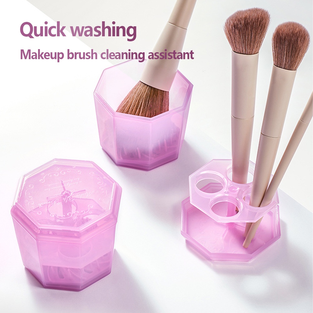 Kotak Pembersih Kuas Kosmetik Portable Kecil Universal Alat Kecantikan Brush Cleaning Drying Bracket Cleaning And Drying Two In One Beauty Brush Storage Box