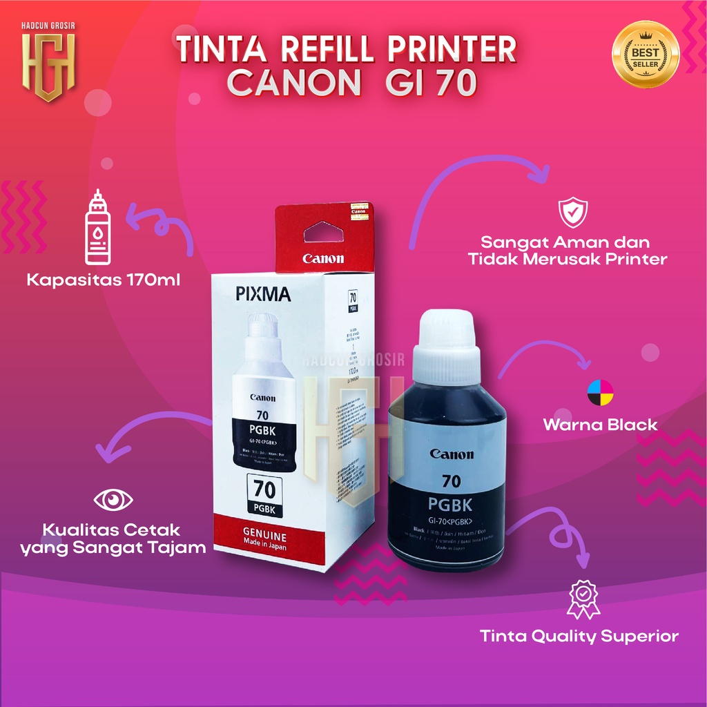 Tinta Canon Gi 70 Black Tinta Printer G7070 G5070 G6070 GM2070 GM4070