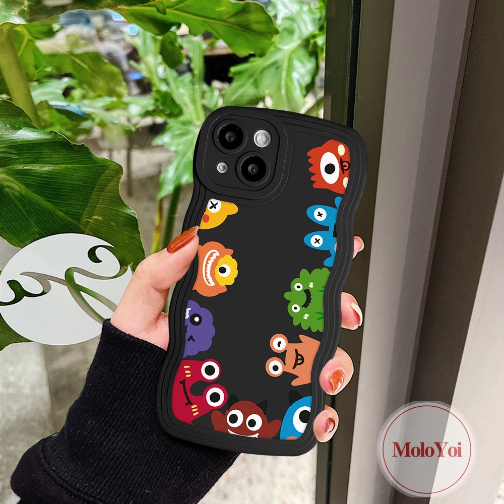 IPHONE Casing Monster Kecil Kartun Lucu Kompatibel Untuk Iphone11 14 12 13 Pro Max6 6s 7 8 Plus XR 14 Plus X XS Max Se2020 Wavy Edge Soft Phone Cover