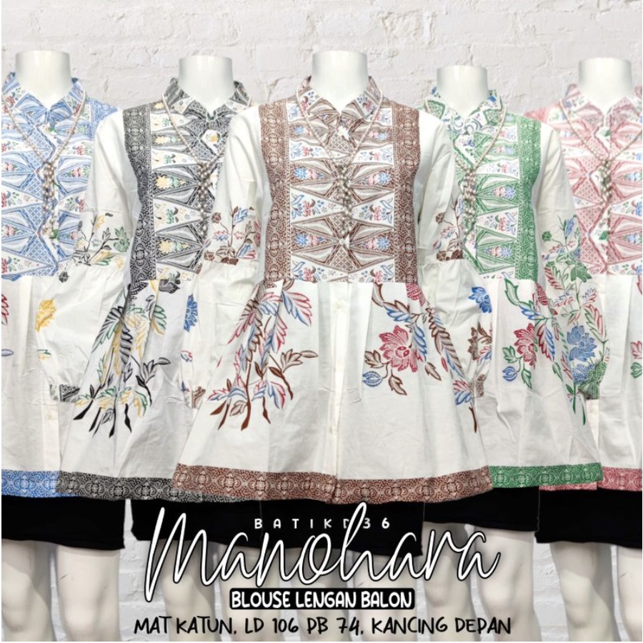 Blouse Lengan Balon Manohara Batik Warna Soft Blus Rempel Kerja Casual Kancing Depan Busui Friendly White Peplum Kamala Kasmaran Triball Tribal Kondangan Atasan Kebaya Shanghai Kekinian