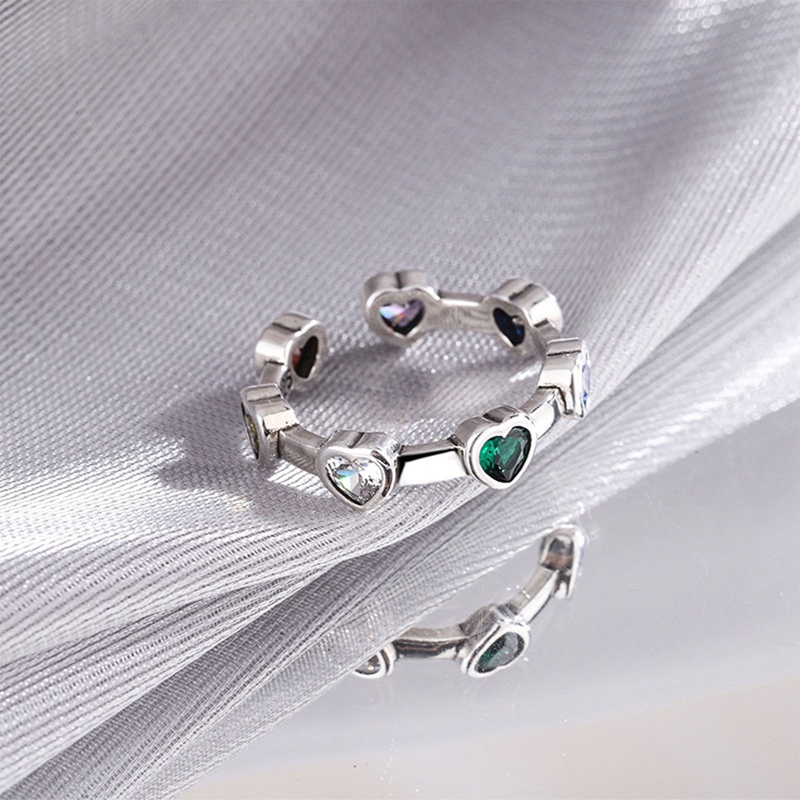 925cincin Sterling Silver Hati Untuk Wanita Hijau Merah Batu Sederhana Trendi Retro Anillos Pesta Hadiah Aksesoris