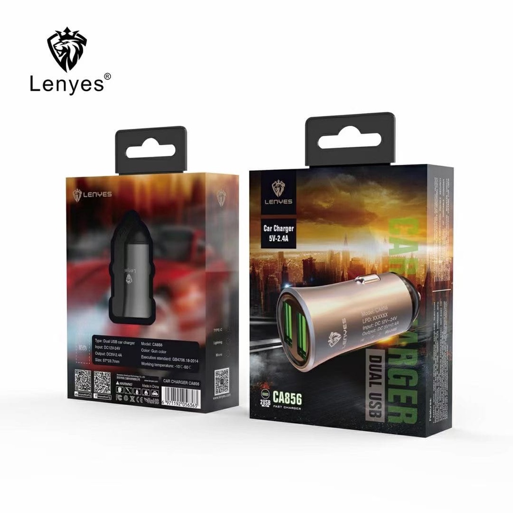 LENYES Car Charger HP CA856 2.4a adaptor Mobil 2 USB casan handphone