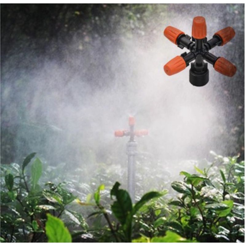 Sprayer Spuyer Sprinkler Kabut 5 Arah Mist Sprayer Nozzel Sistim Irigasi Taman Kebun Pendingin Kandang Shaestore15