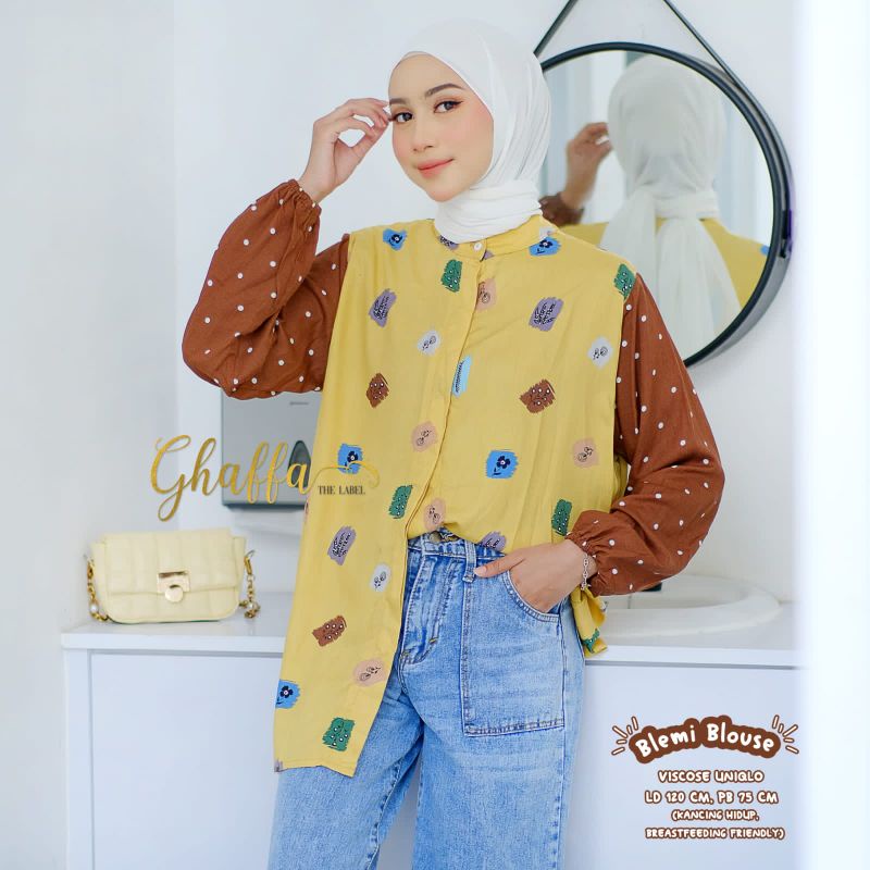 BLEMI BLOUSE BY GHAFFA THE LABEL / BLOUSE JUMBO MOTIF MUSLIMAH / Oversize wanita rayon viscose