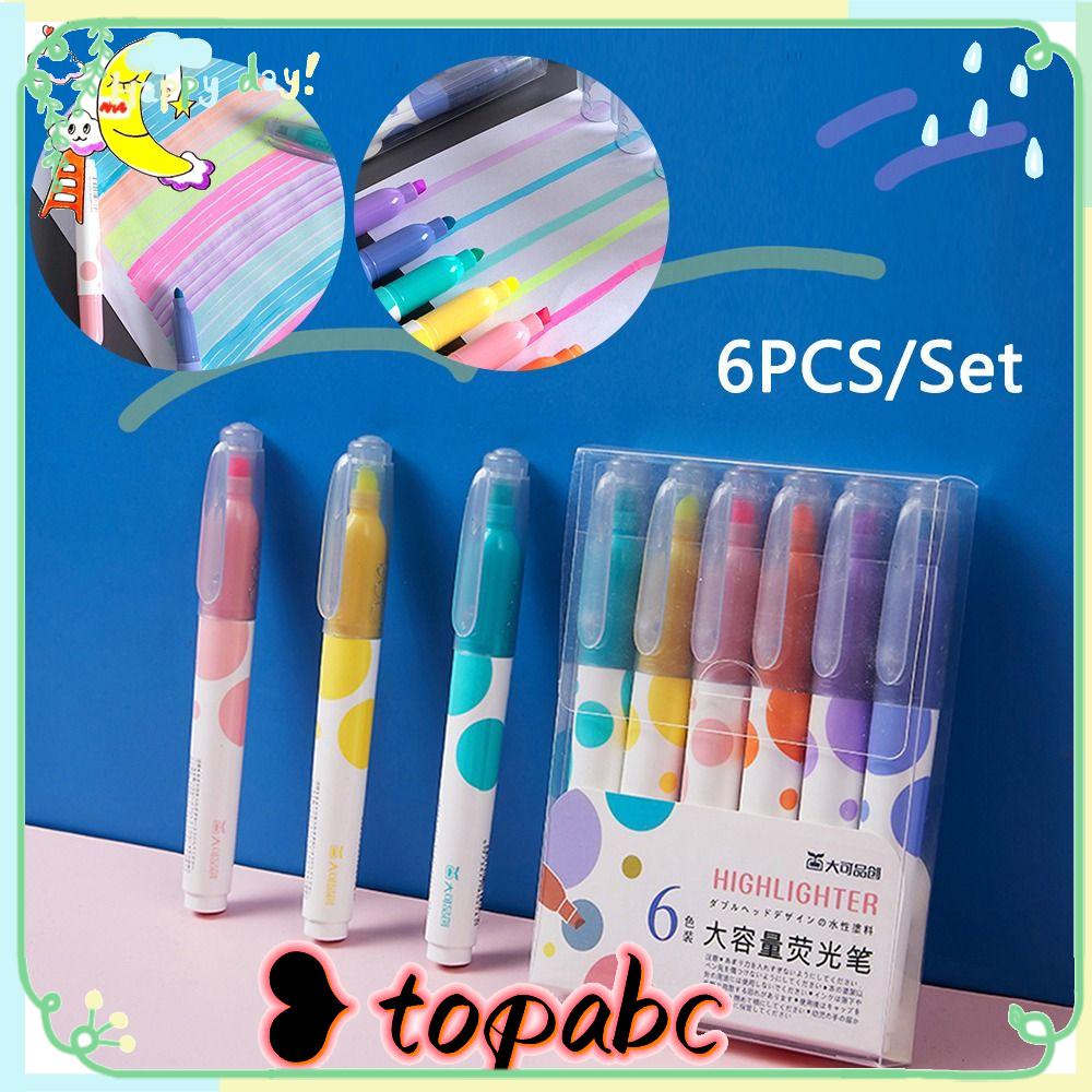 Top 6PCS/Set Pen Neon Siswa Akun Tangan Set Penanda Kapasitas Tinggi