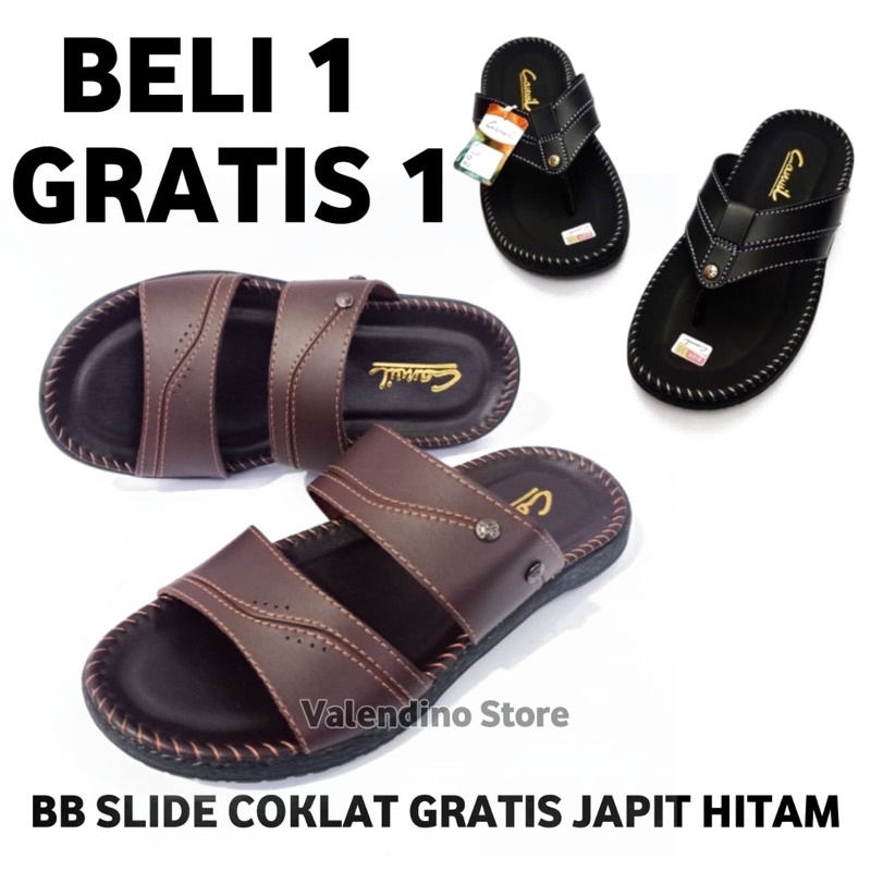 SANDAL KULIT PRIA BELI 1 GRATIS 1-BB Coklat+JAPITHitam