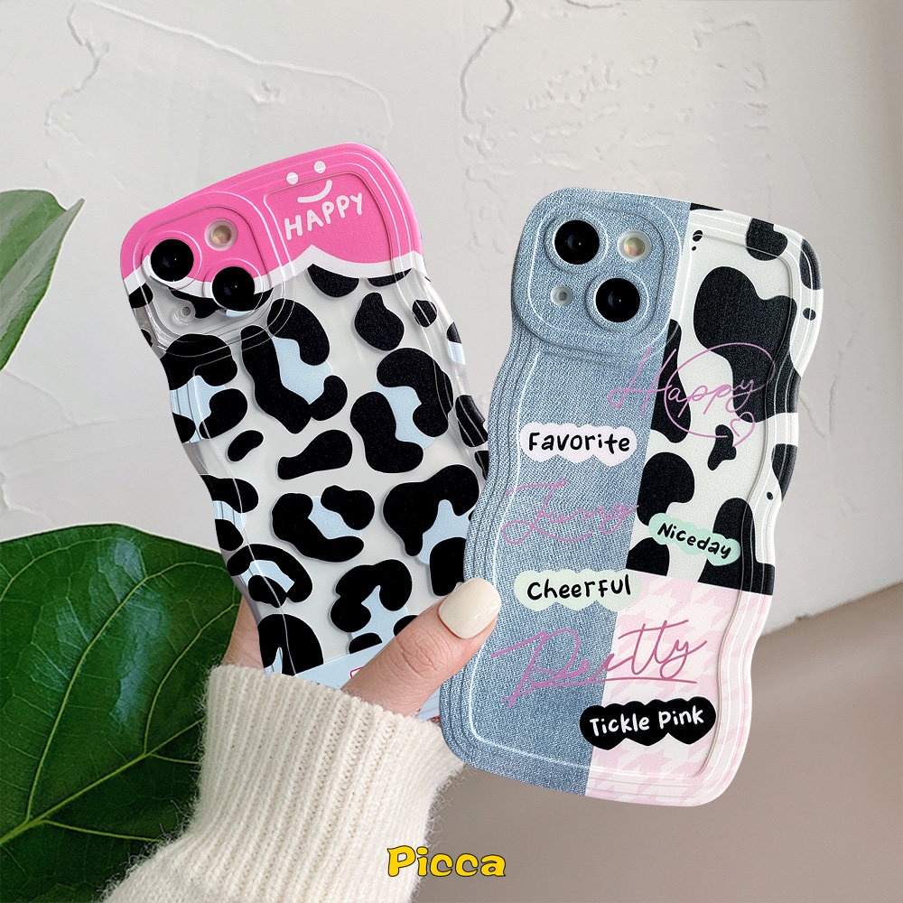 Casing Motif Denim Oppo A17 A15 A5s A12 A16 A57 A1k A54 A7 A96 A55 A76 A95 A16s A17K A77 A3s A5 A9 A74 A16K A77s A53 Reno 85f 7Z 6 A52 Splicing Leopard Motif Sapi Bergelombang Penutup Tepi