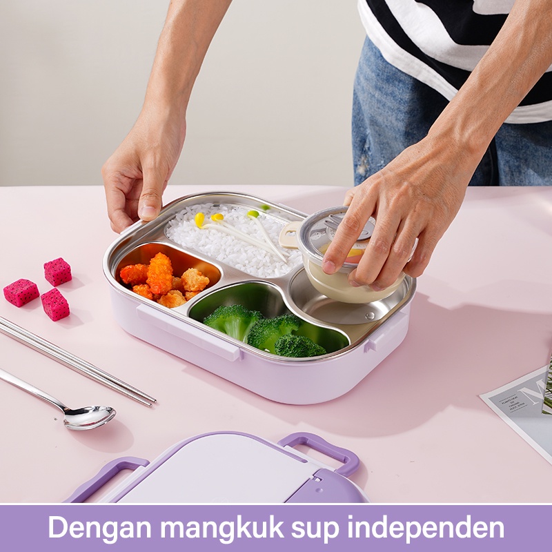 Letyeah &amp; Kaizenliving Lunch Box Stainless Steel 304 Anti Tumpah Bisa Di Microwave / Kotak Bekal Makan Dan Tempat Soup