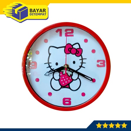 Jam Dinding Tempel Dingding Tembok Karakter Hello Kitty Strawberry Analog Unik [JMG34]