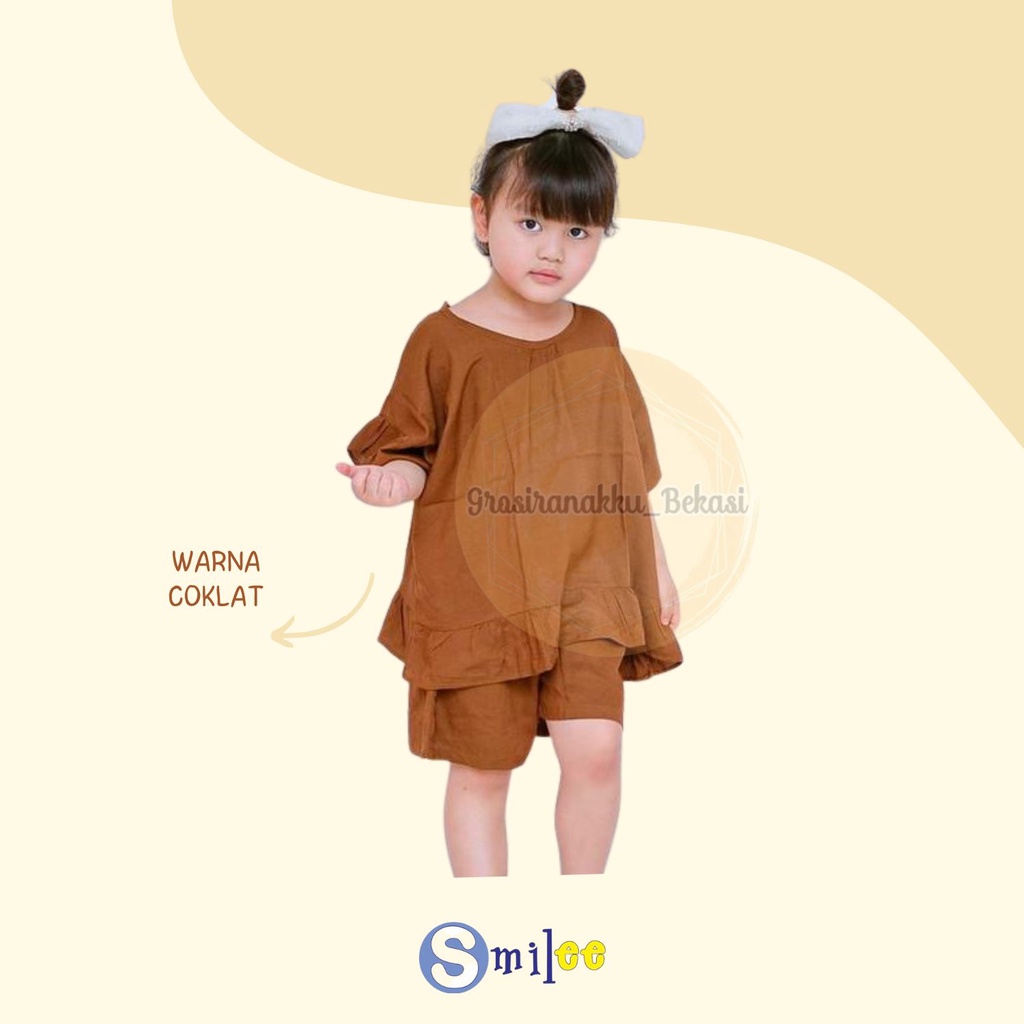 Setelan Anak Rayon Pendek Smilee Polos Freya Mix Warna SIze 1-5Thn