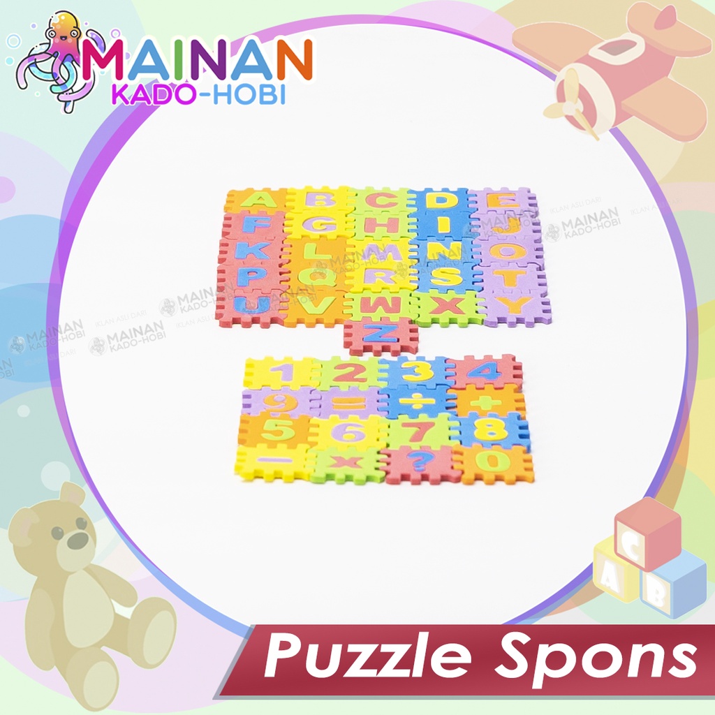 MAINAN EDUKASI ANAK SUSUN PUZZLE GABUS BUSA SPONS SPONGE HURUF ANGKA