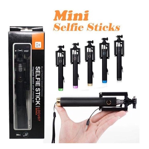 Tongsis Hitam Full Black Lipat Kabel Tombol Universal Selfie Stick