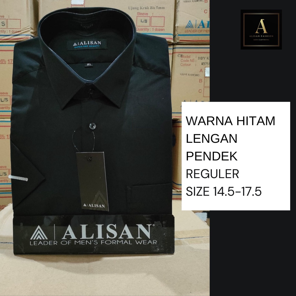 Alisan Kemeja Pria Lengan Pendek Polos Reguler Warna Hitam