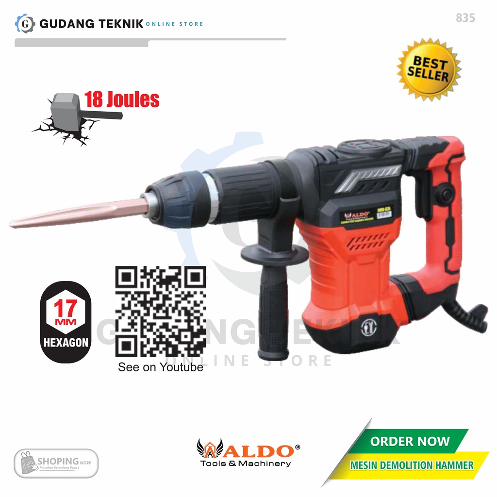 Demolition Hammer 900W ALDO 835 / Mesin Bor Bobok Tembok Beton 17mm ALDO 835 - Mesin Demolition Hammer ALDO 835