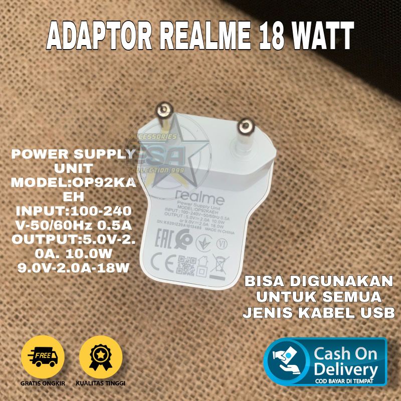 Adaptor Kepala Charger Original Realme 18W Fast Charging Realme 7i/ 8i/ C17/C25/C30/C31/C35/ Narzo 20/ 30A/50A