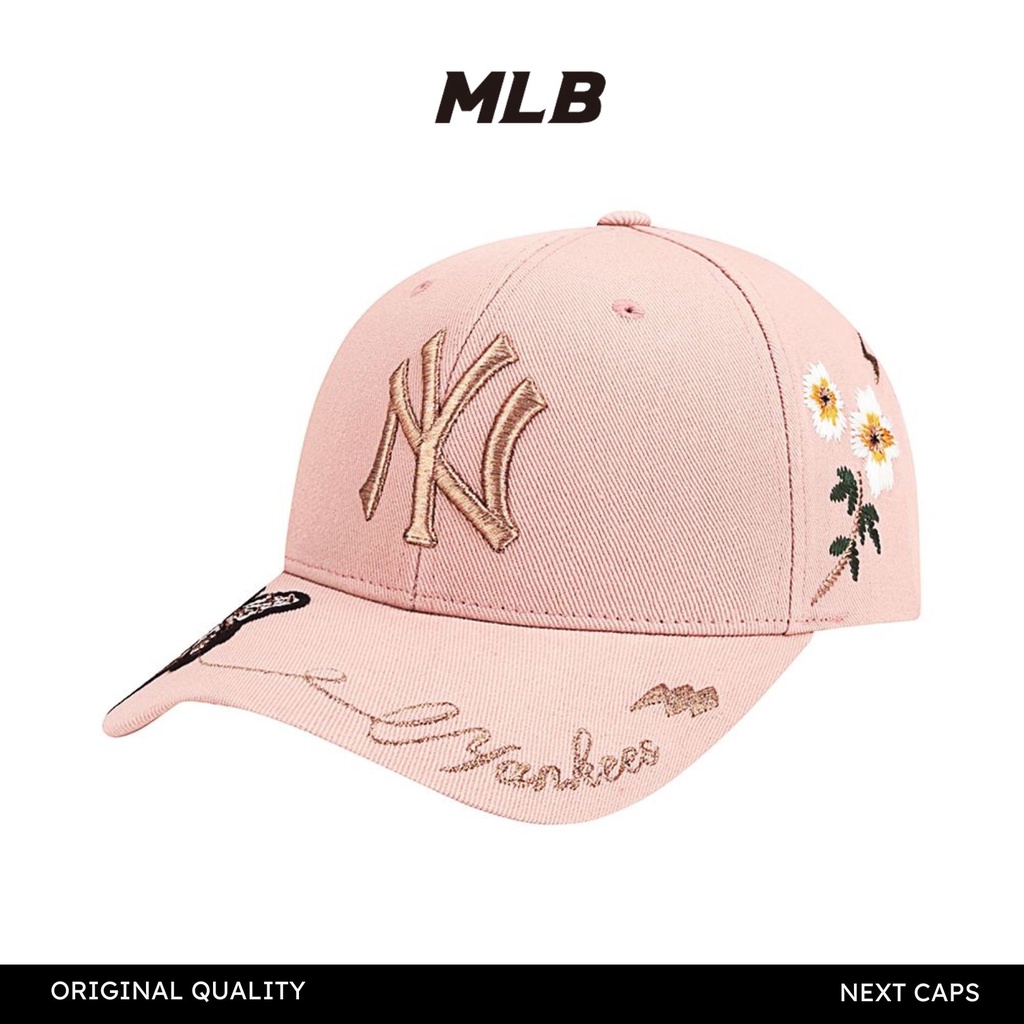 MLB NY Yankees Gold Bee Ball Cap - Topi Pria Wanita Lebah Tawon Korea Lengkung Bunga Flower