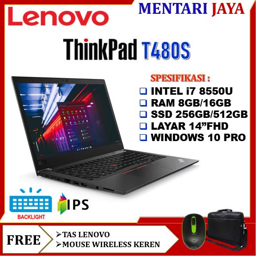 LAPTOP MURAH LENOVO THINKPAD T480S CORE i7 GEN 8 8GB 512GB SSD 14 FHD WINDOWS