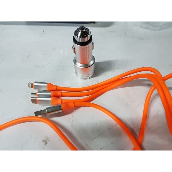 Usb Car Charger Hp Lighter Casan Charging Handphone Mobil Kabel 3In1