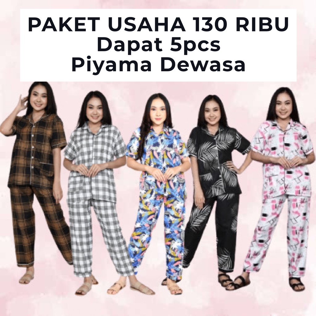 Paket Usaha Baju Tidur Piyama Wanita Dapat 5 Setel Harga Murah