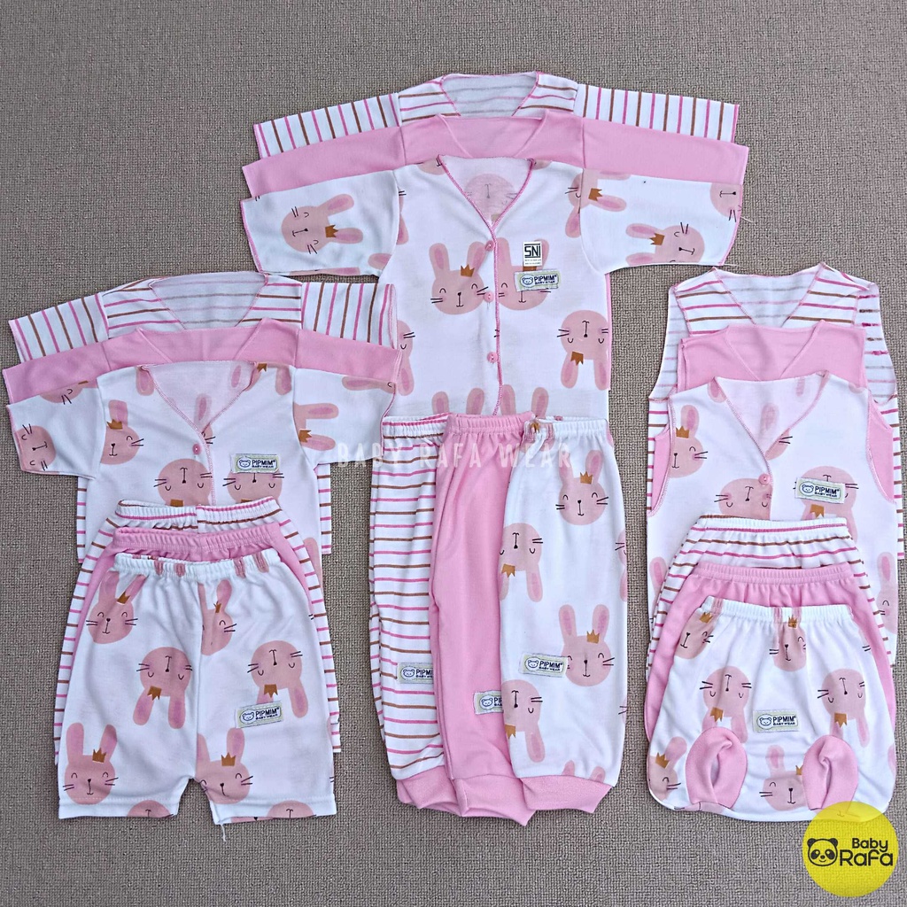 18 Pcs Baju Bayi Celana Bayi Setelan Bayi Perempuan Baju Bayi Perempuan PINK BUNNY Newborn Baju Bayi Baru Lahir PIP MIM BABY