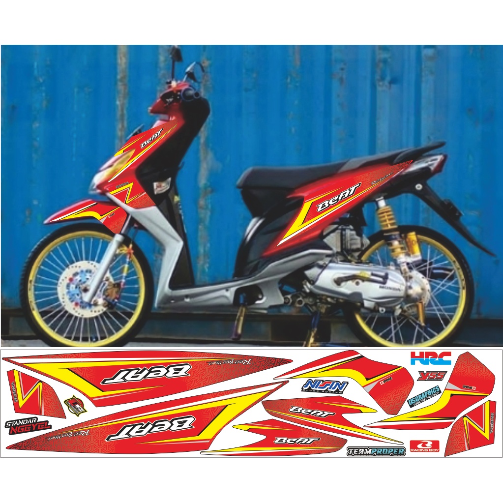 STRIPING BEAT KARBU VARIASI WARNA MERAH LIS KUNING