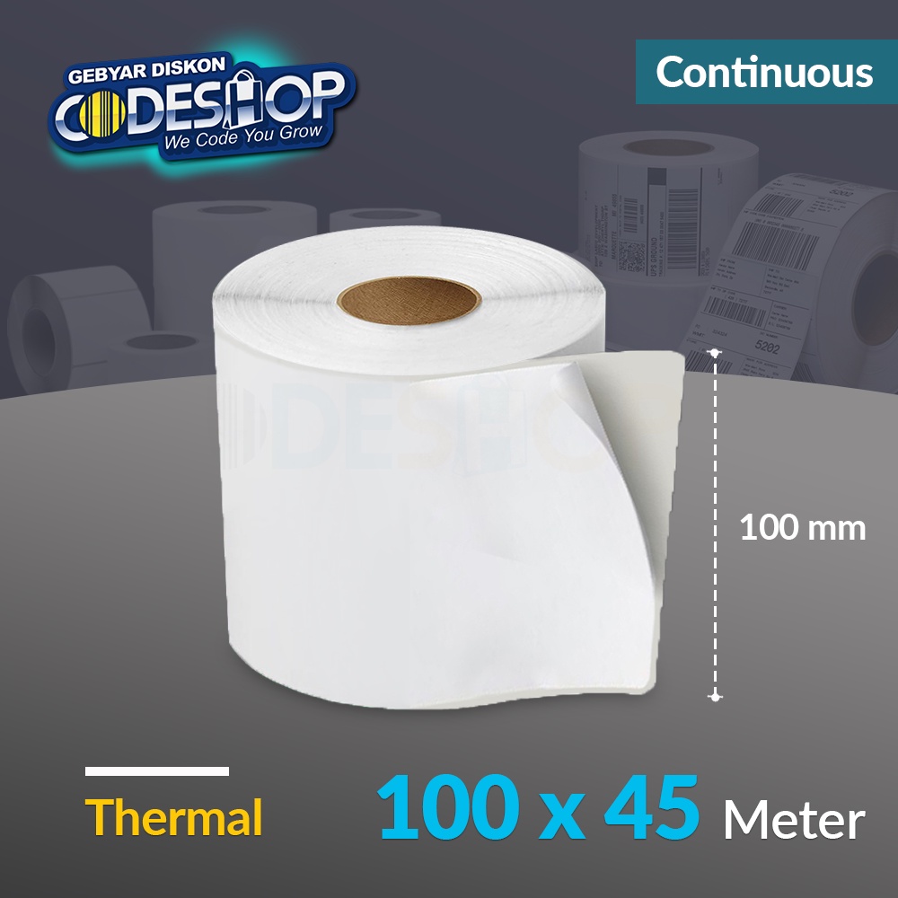 

Codeshop Label Thermal 100 x 45 M Continuous Stiker Printer Printer Barcode Panjang 45 Meter