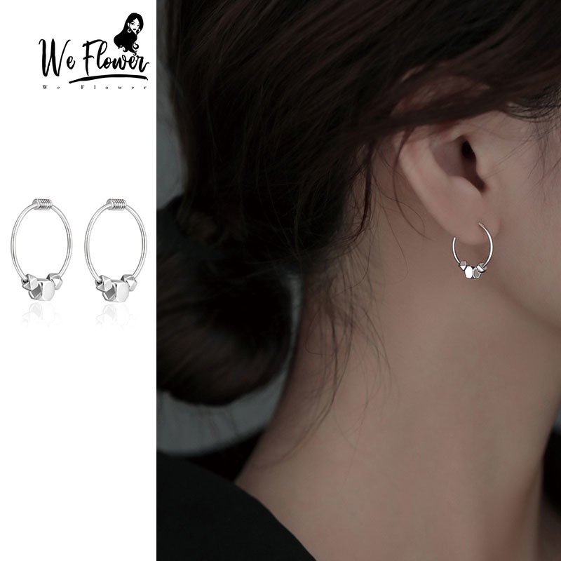 Kami Bunga Chic s925 Perak Kecil Kubus Hoop Anting-Anting Untuk Wanita Gadis Elegan Geometris Pesona Anting Bulat Fashion Telinga Perhiasan