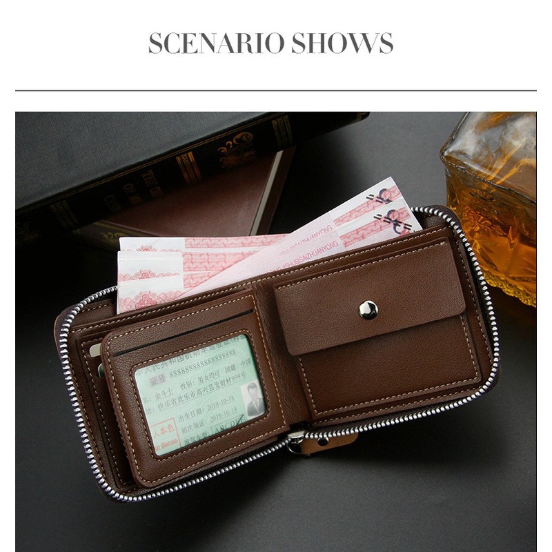 DOMPET LIPAT MORTEGA SELETING ZIPPER PRIA BAHAN KULIT PU / DOMPET PRIA KULIT PU - M-1050