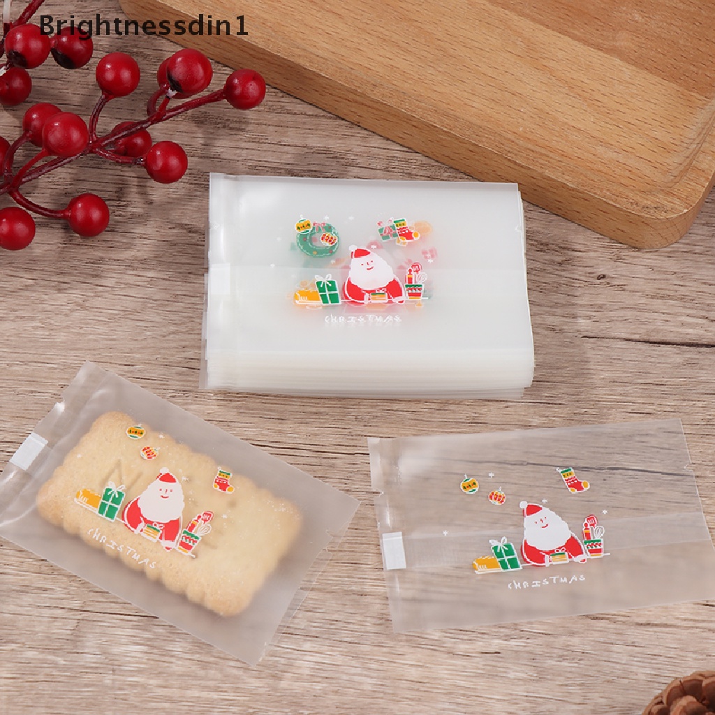 [Brightnessdin1] 100 Pcs Menebal Natal Cookie Panas Seal Bags Permen Biskuit Bening Kantong Butik