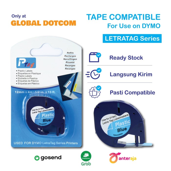 

DYMO LETRATAG LABEL TAPE BLUE PLASTIC 12MM