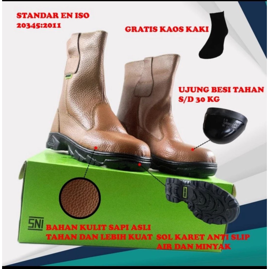 Sepatu Safety Pria Ujung Besi Original Kulit Asli Sepatu Sefty Pria Sepatu Sefty Besi Anti Air Sepat