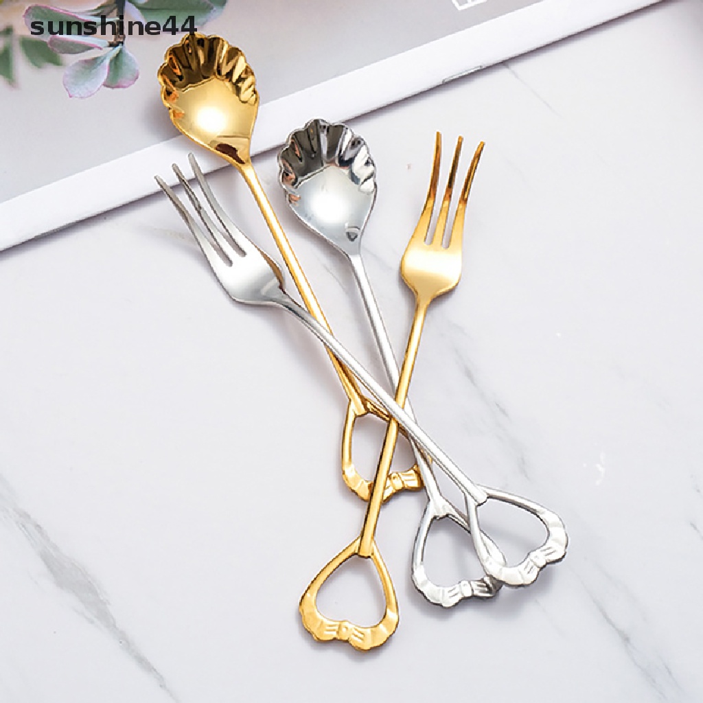 Sunshine Stainless Steel Shell Shape Spoon Fork Sendok Teh Sendok Kopi Sendok Dessert.