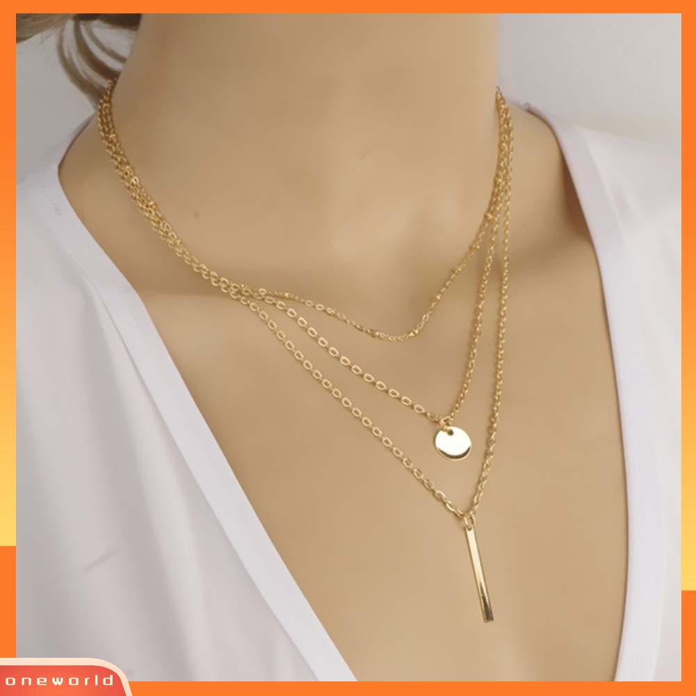 [ONE] Fashion Wanita 3layer Bar Bulat Liontin Rantai Panjang Kalung Pesta Perhiasan Hadiah