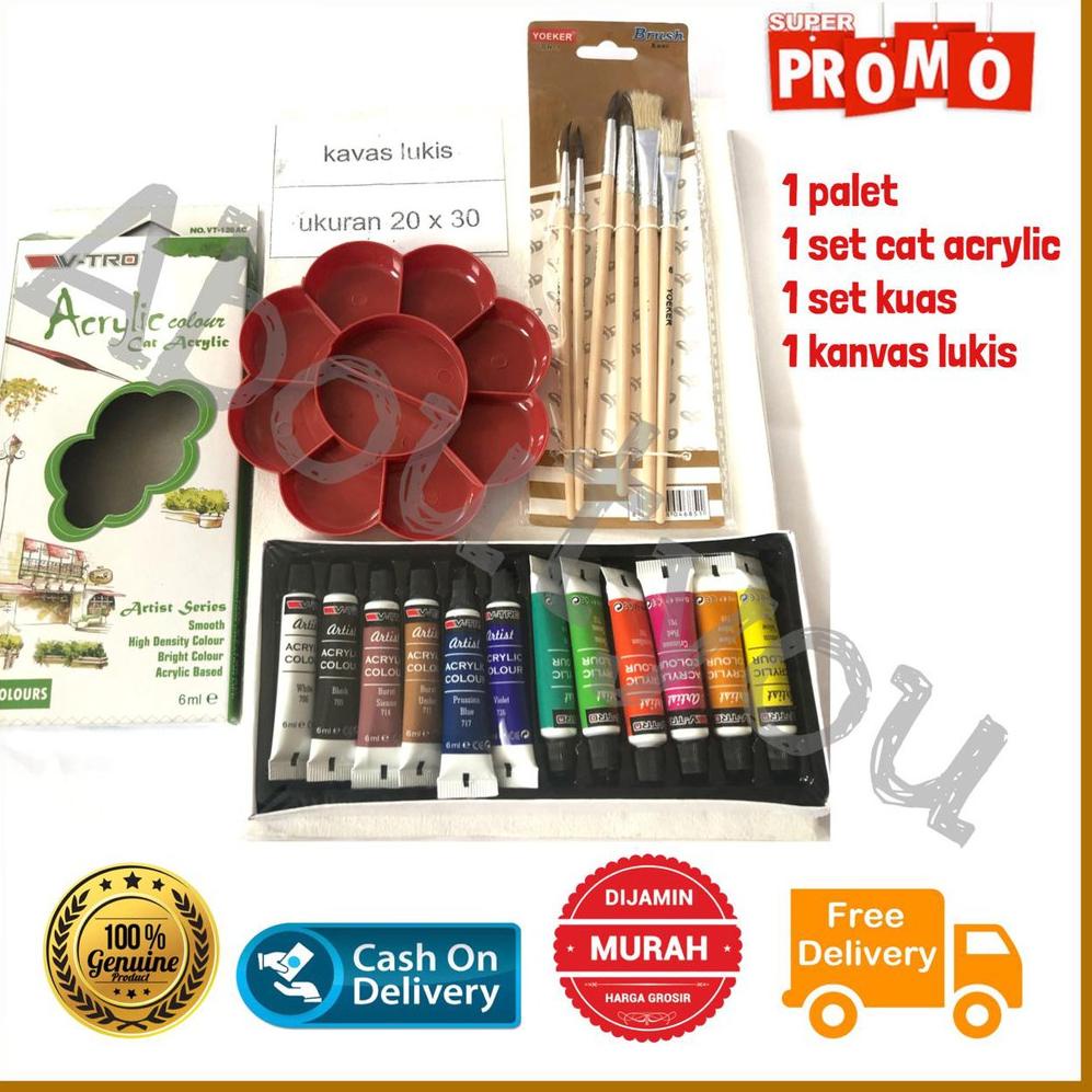 

[PRODUK ECA7B] PAKET LUKIS KOMPLIT 4 in 1 KANVAS Besar Cat Akrilik Palet Kuas Set Melukis Lengkap MB0