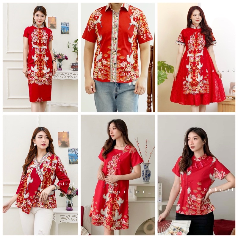 Dress Cheongsam Batik Merah CNY / Dress Congsam Qipao Sincia Katun Stretch / 3205 2866 3203