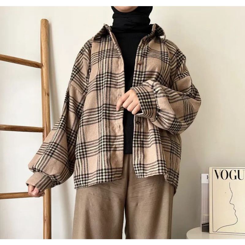 FLANEL WANITA KIMBERLY OVERSIZE KEMEJA LENGAN BALON