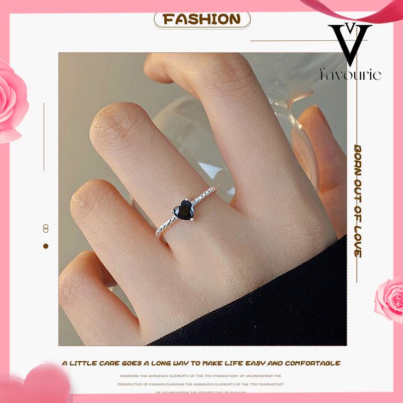 CODCincin Hitam Cinta Adjustable Korea Fahion Retro Cincin Jari Untuk Wanita-FA