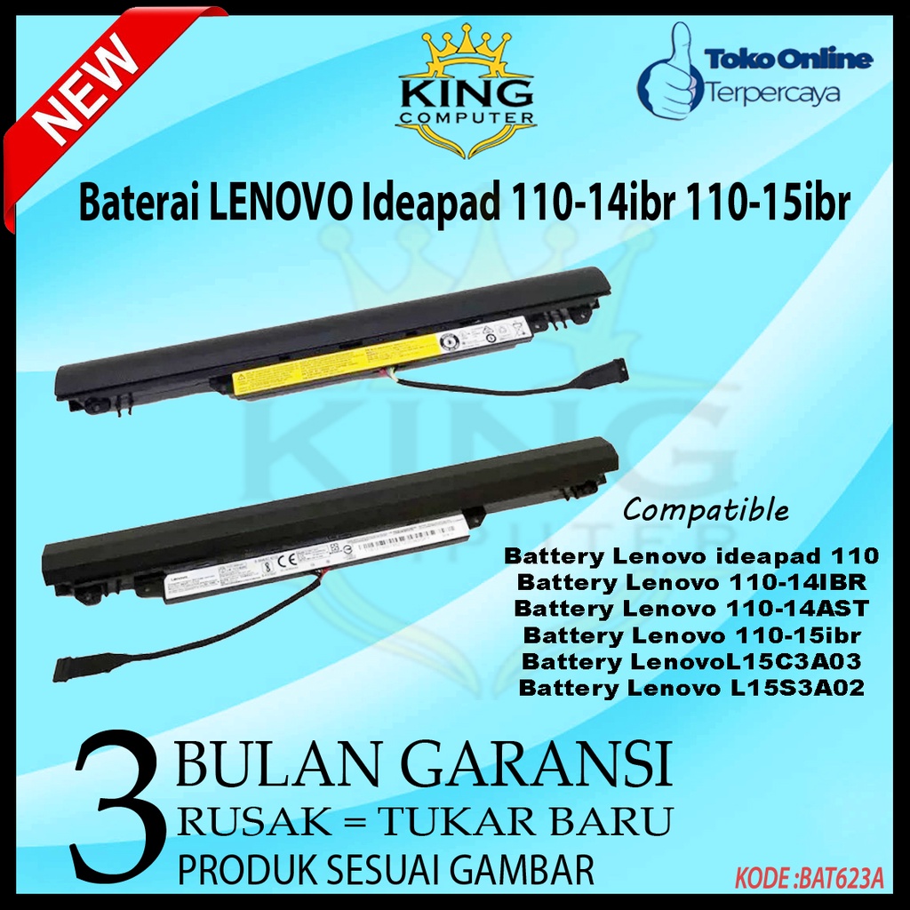 Baterai LENOVO Ideapad 110-14ibr 110-15ibr L15C3A03 L15S3A02