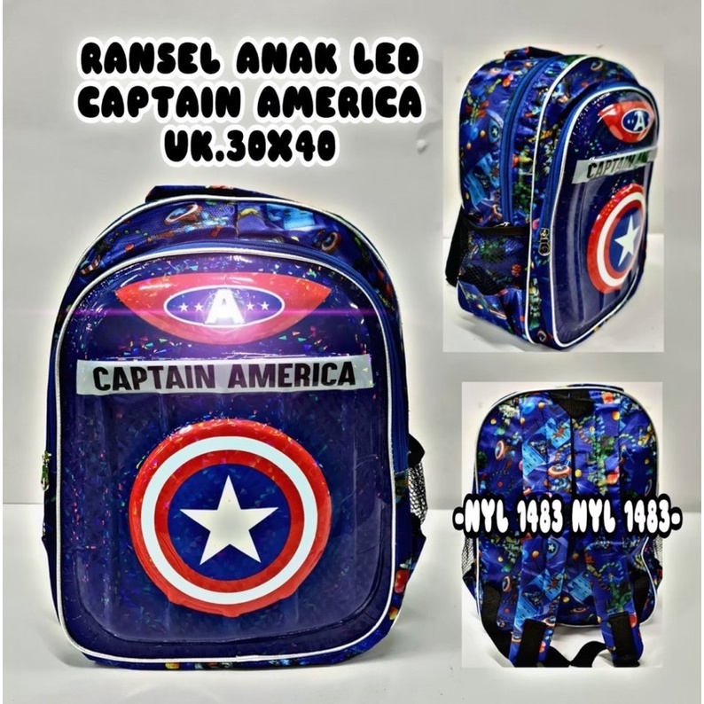 Tas ransel anak 3 dimensi LED karakter marvel tas ransel anak TK Paud LED tas ransel LED captain amerika spiderman batman superman