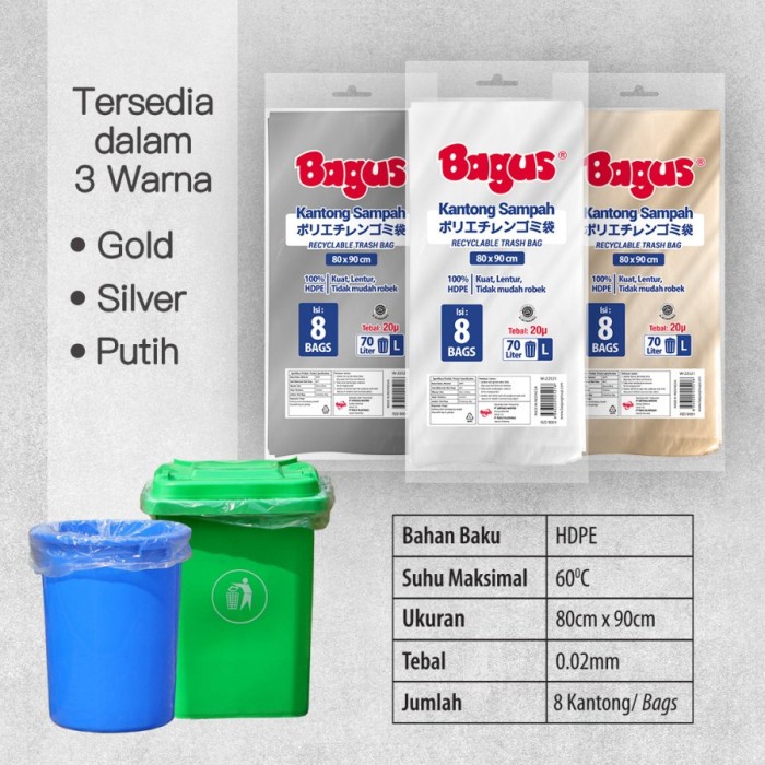 Bagus Kantong Sampah L 80 x 90 cm 70 L 8'S Recyclable Trash Bag