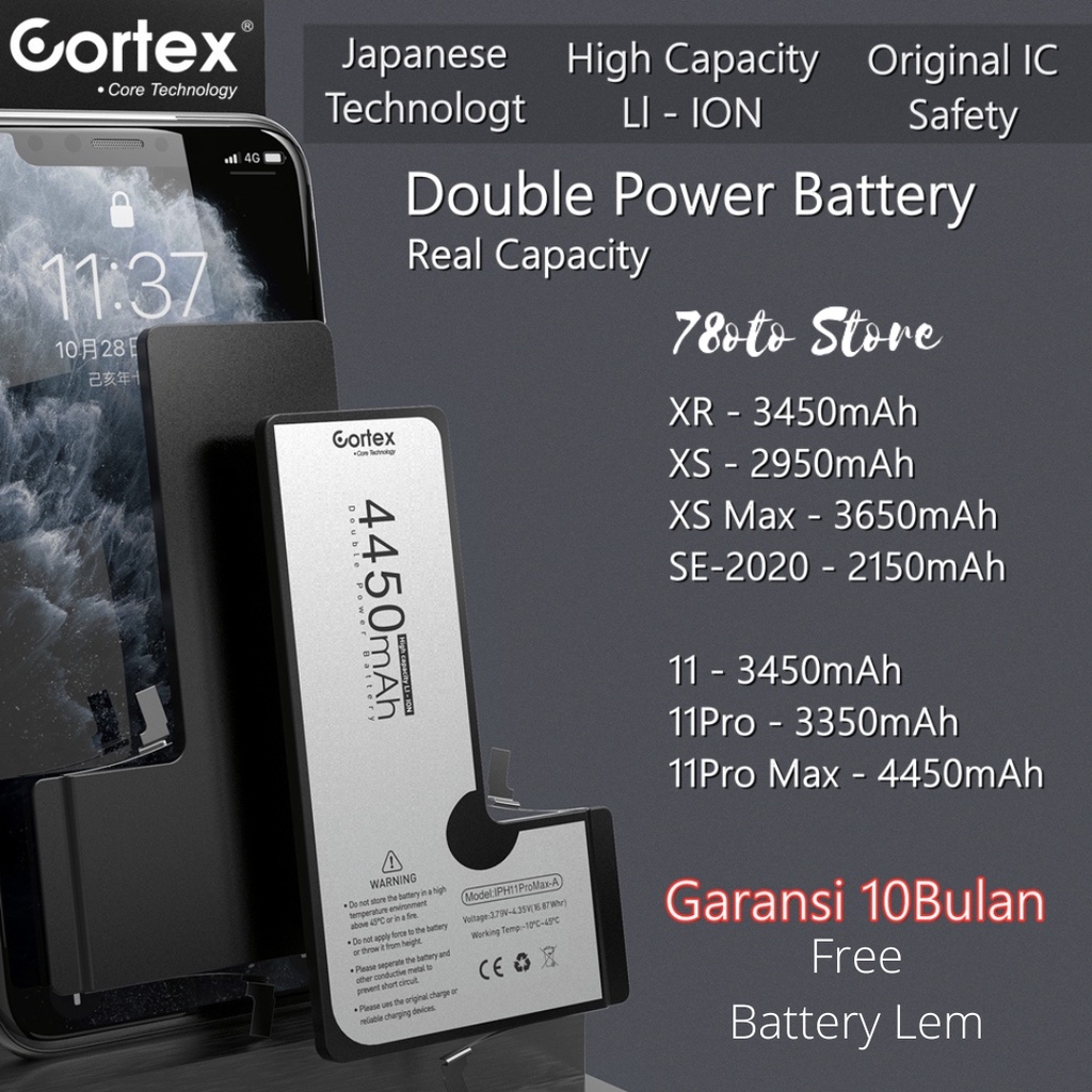 Cortex Double Power Baterai iPhone Battery XR XS XSMax SE2020 11 11pro 11ProMax Batre Original