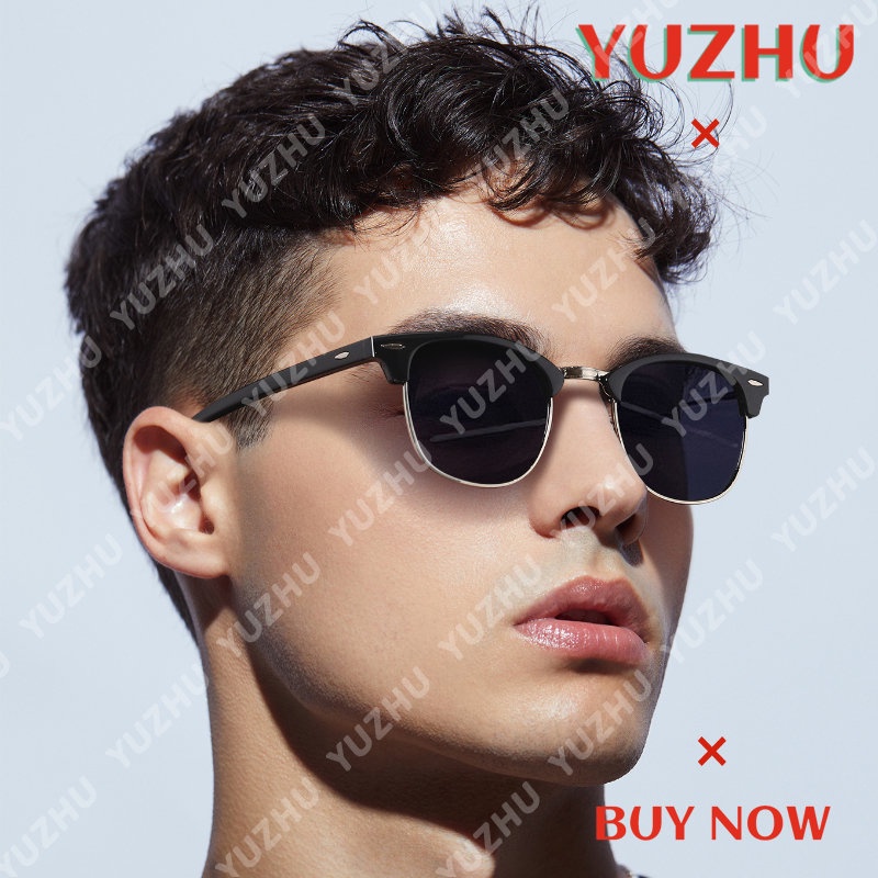 (YUZHU) Vintage Fashion Logam Setengah Bingkai Anti Cahaya Biru Kacamata Hitam Photochromic Grey Sunglasses Unisex