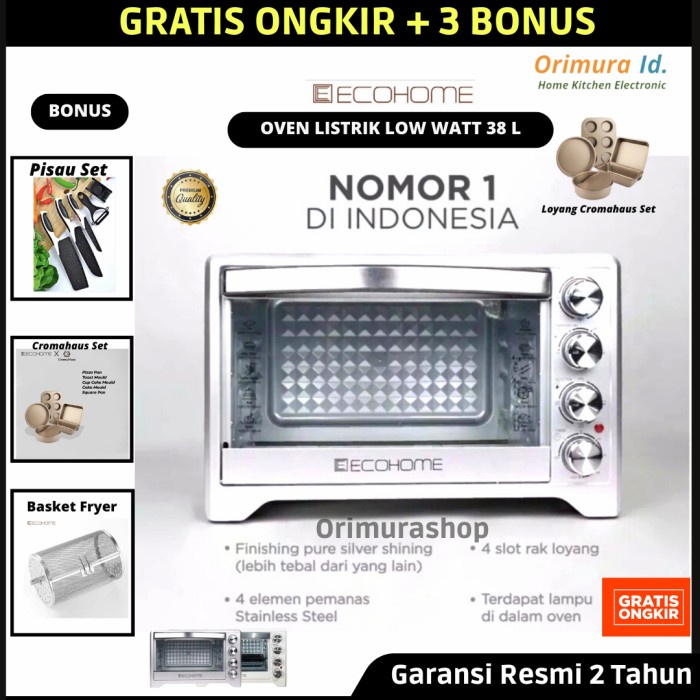 Oven Listrik Low Watt - Ecohome Oven Listrik Platinum 38 L - EOP 888