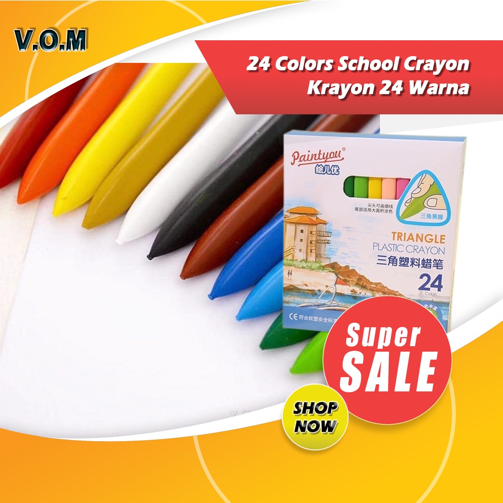 24 Colors School Crayon/Krayon 24 Warna - Plastic Crayon Triangle 0858