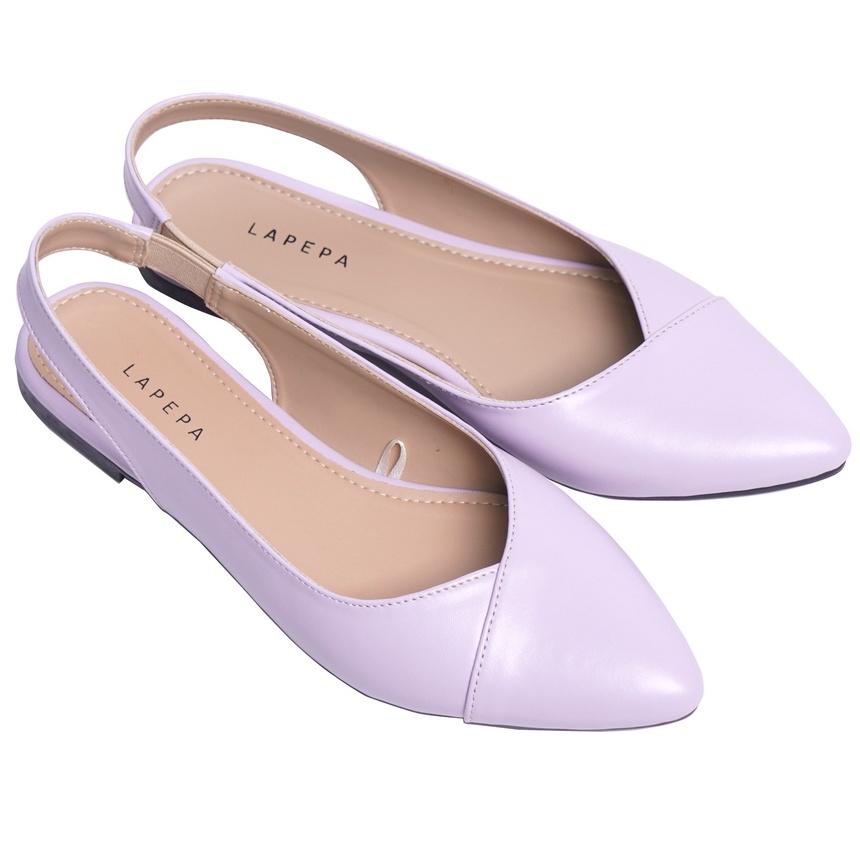 LAPEPA YUK - Sepatu Flat Shoes Wanita FREYA Untuk Kerja kantor Spatu Flatshoes Cewek Kuliahan Jalan Santai Casual Empuk Nyaman Slop Lancip Warna LILAC Kasual Ungu Strap Tali Selop Belakang Premium Original Kekinian Terbaru Shoes ORI Mall Official Store