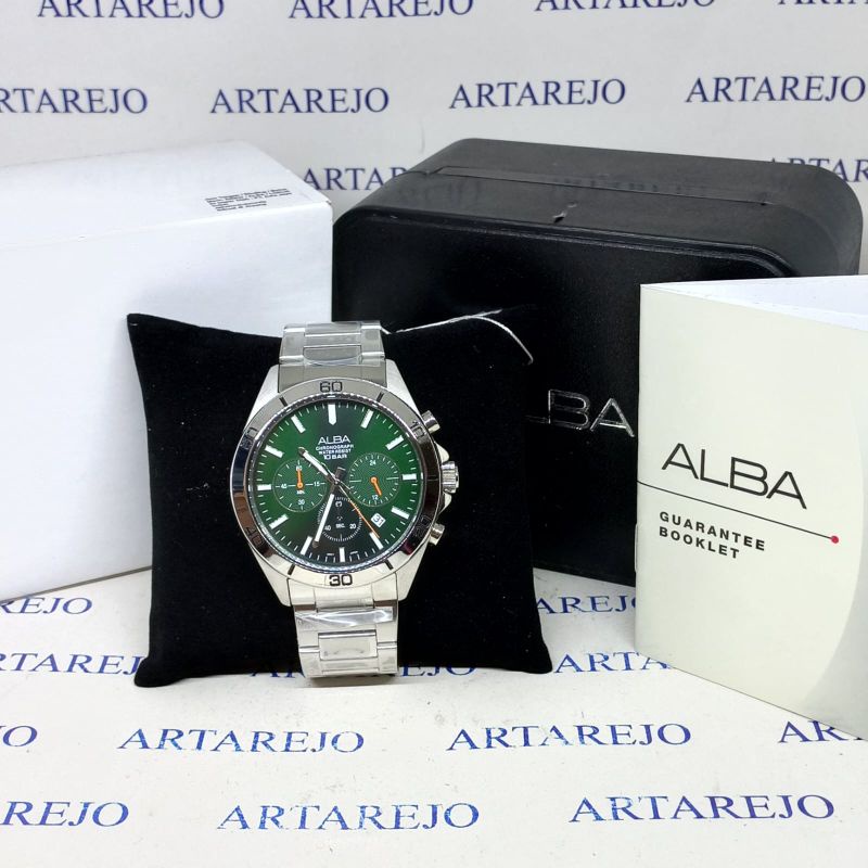 Jual JAM TANGAN PRIA ALBA AT3H21X1 CHRONOGRAPH AT3H21 SILVER HIJAU