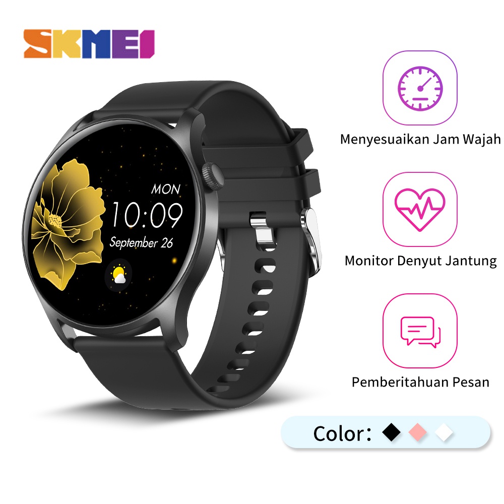 Skmei Smartwatch Wanita Pria Full Touch Screen Sports Fitness Tracker Jam Tangan Wanita Anti Casual Tipis Jam Tangan Silikon
