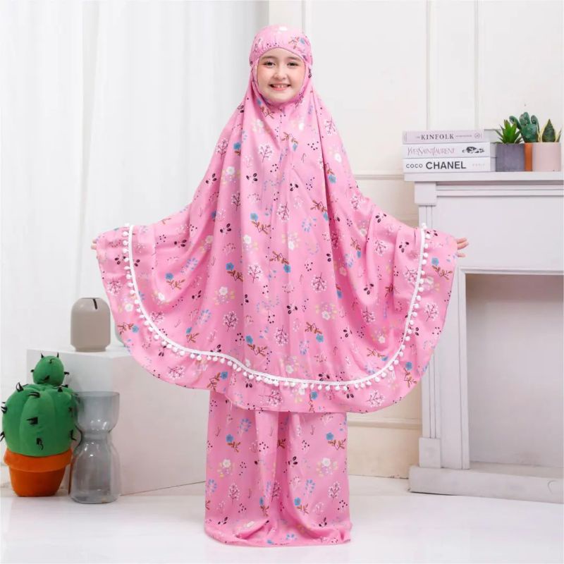 MUKENA ANAK POMPOM PINK MUKENA TASIKMALAYA MUKENA HESTI
