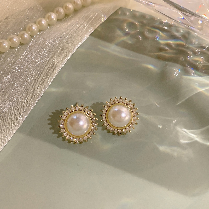 AY(CN) Anting Mutiara Kristal Fashion Untuk Wanita Hypoallergenic Bulat Stud Earring Fashion Aksesoris Perhiasan